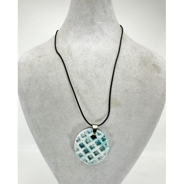 Siyah Derili Yuvarlak Mermer Desenli Doğal Taş Kolye